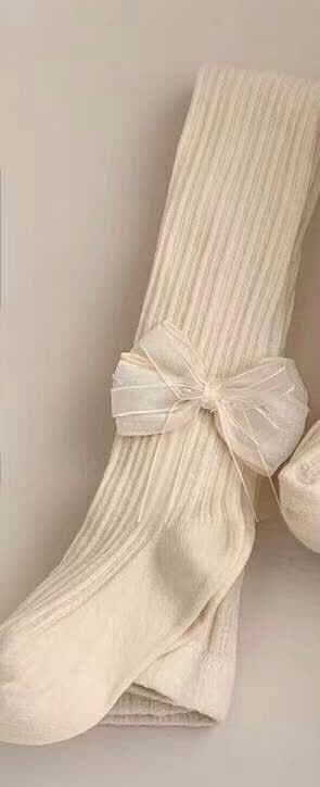 Ribbed Tights with Bow-knot/ Rose