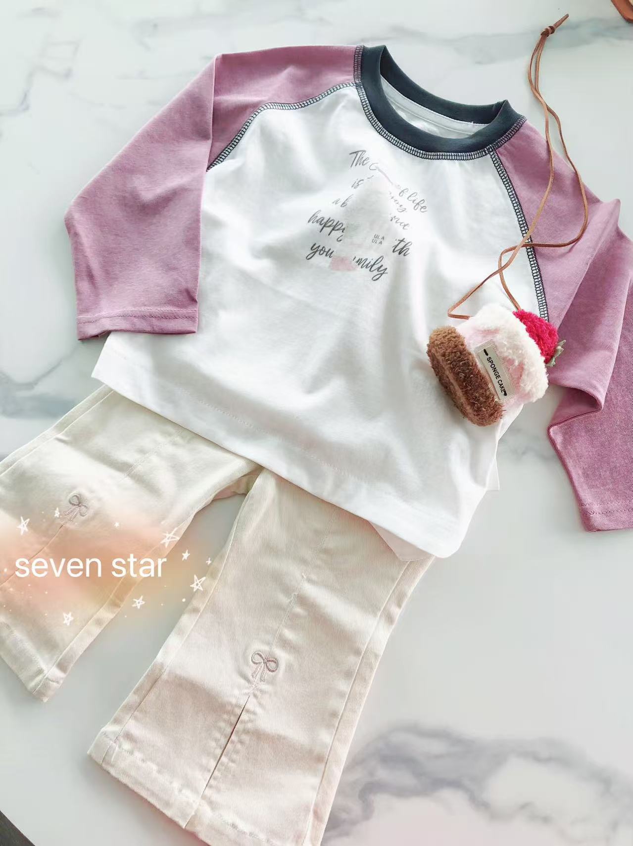 Pink Raglan Long Sleeves Tee