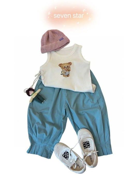 girls Bear Tank Top— White