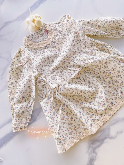 Floral Printed Lace Long Sleeve Dress