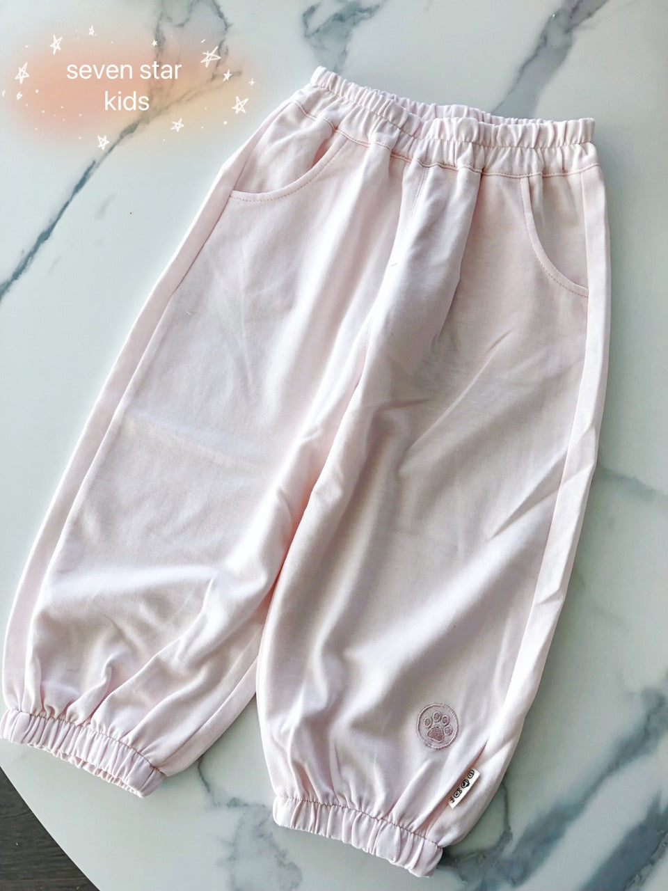 Puppy Paws Embroidery Sweatpants-Pink
