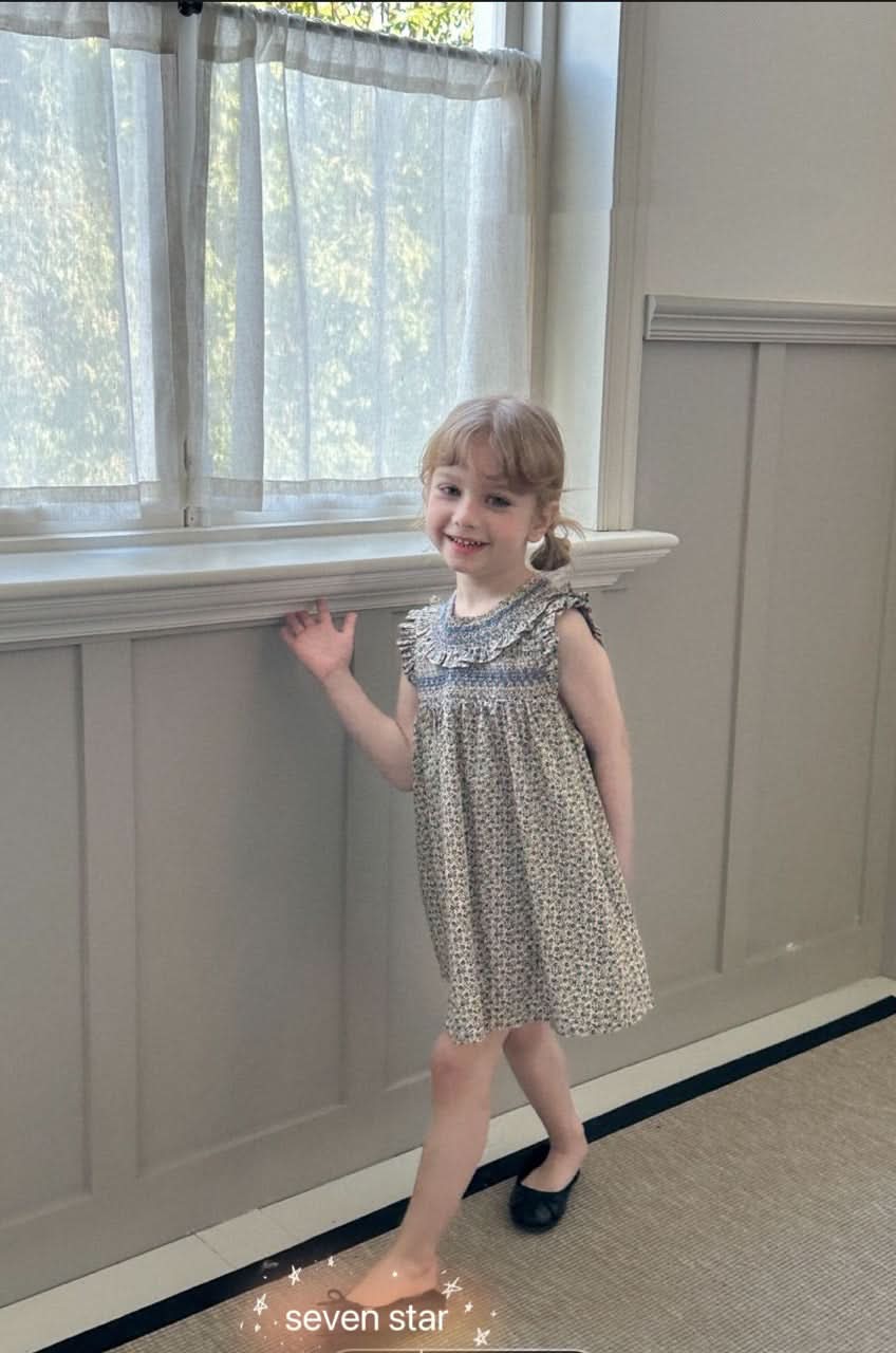 Navy smocking Sleeveless Dress