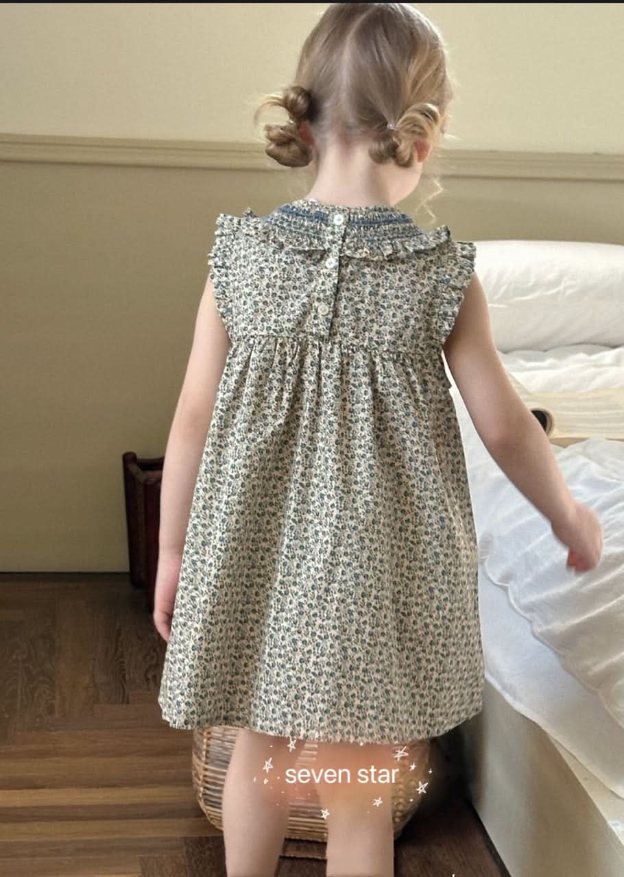 Navy smocking Sleeveless Dress