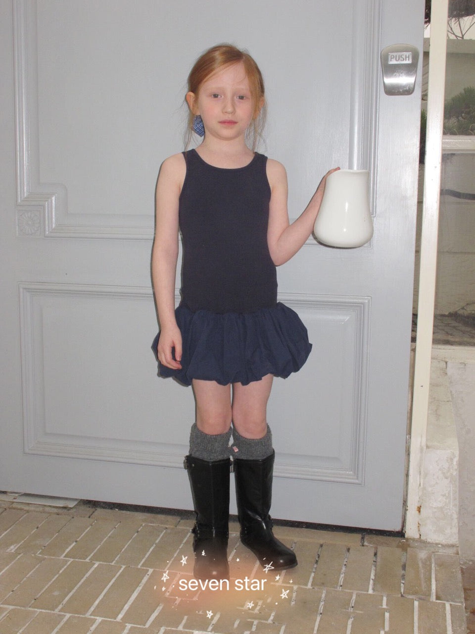 girls Navy T-shirt Overall Dress