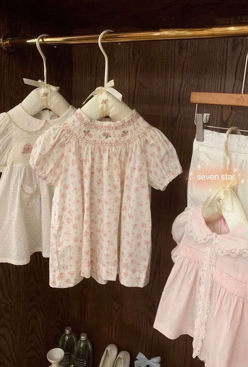 Pink Short Sleeve Smocked Dress