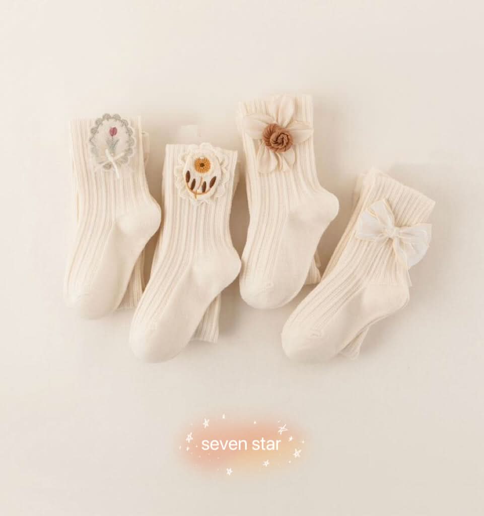 Ribbed Tights with Bow-knot/ Rose