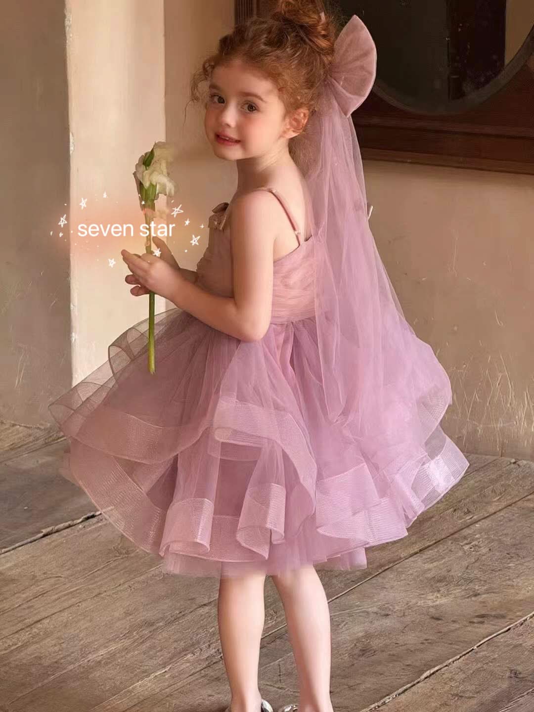 Ribbon Bow Tulle Dress Purple