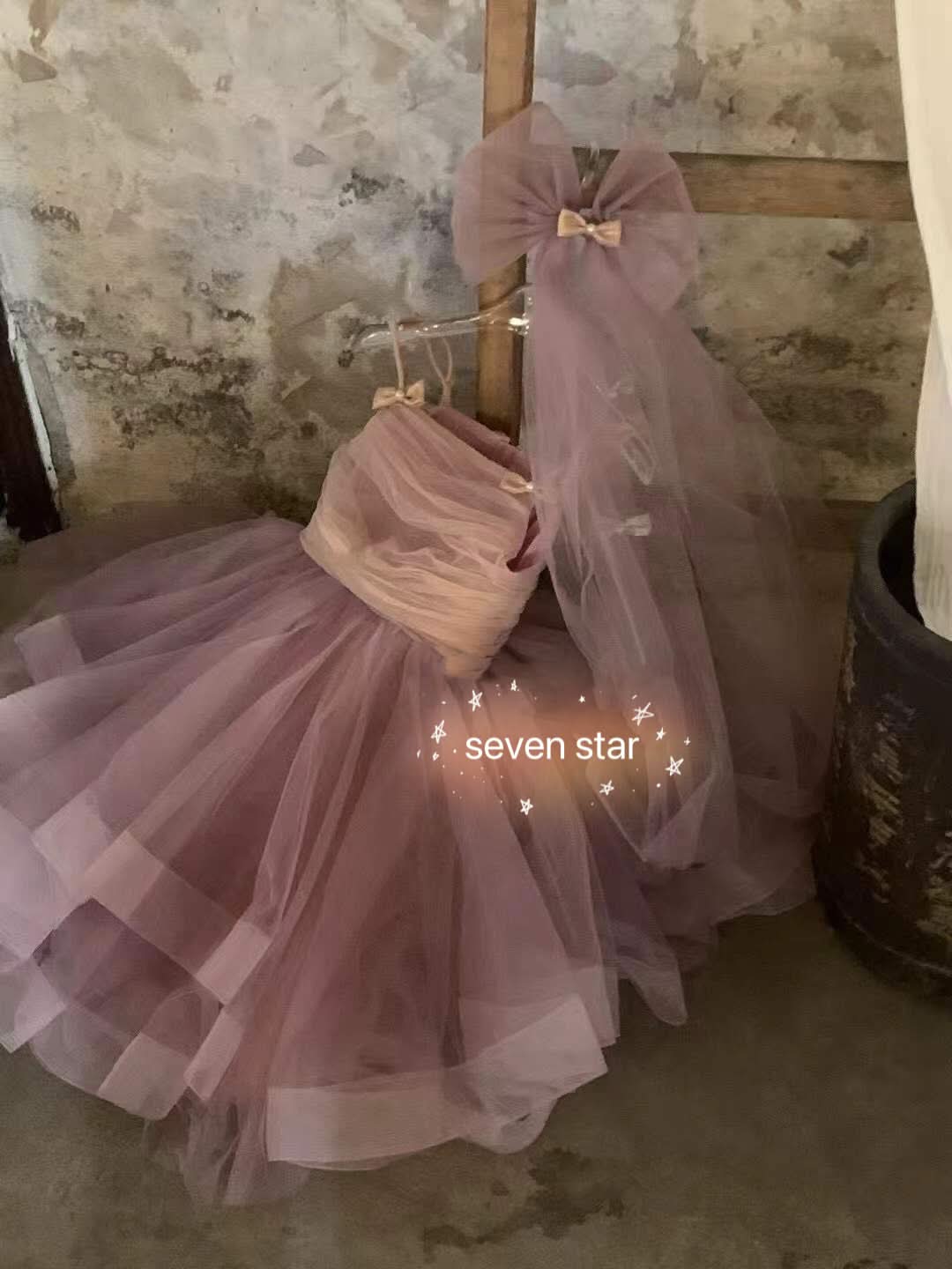 Ribbon Bow Tulle Dress Purple