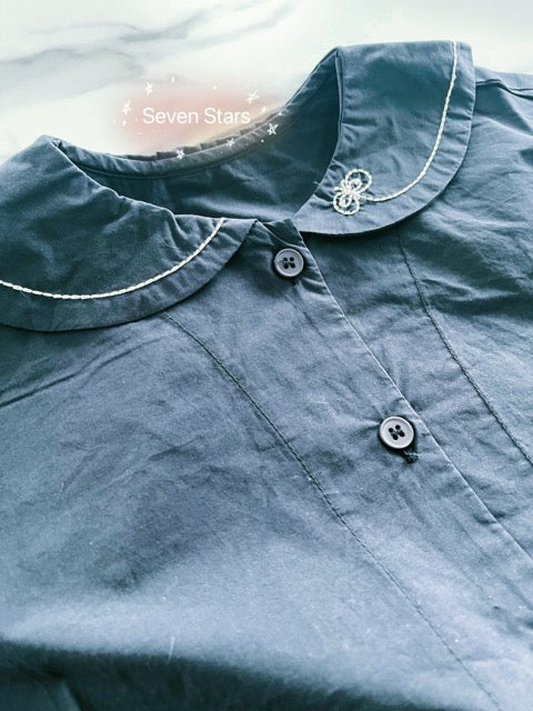 Sailor Collar High Low Blouse-Navy