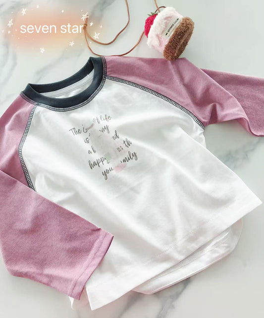 Pink Raglan Long Sleeves Tee