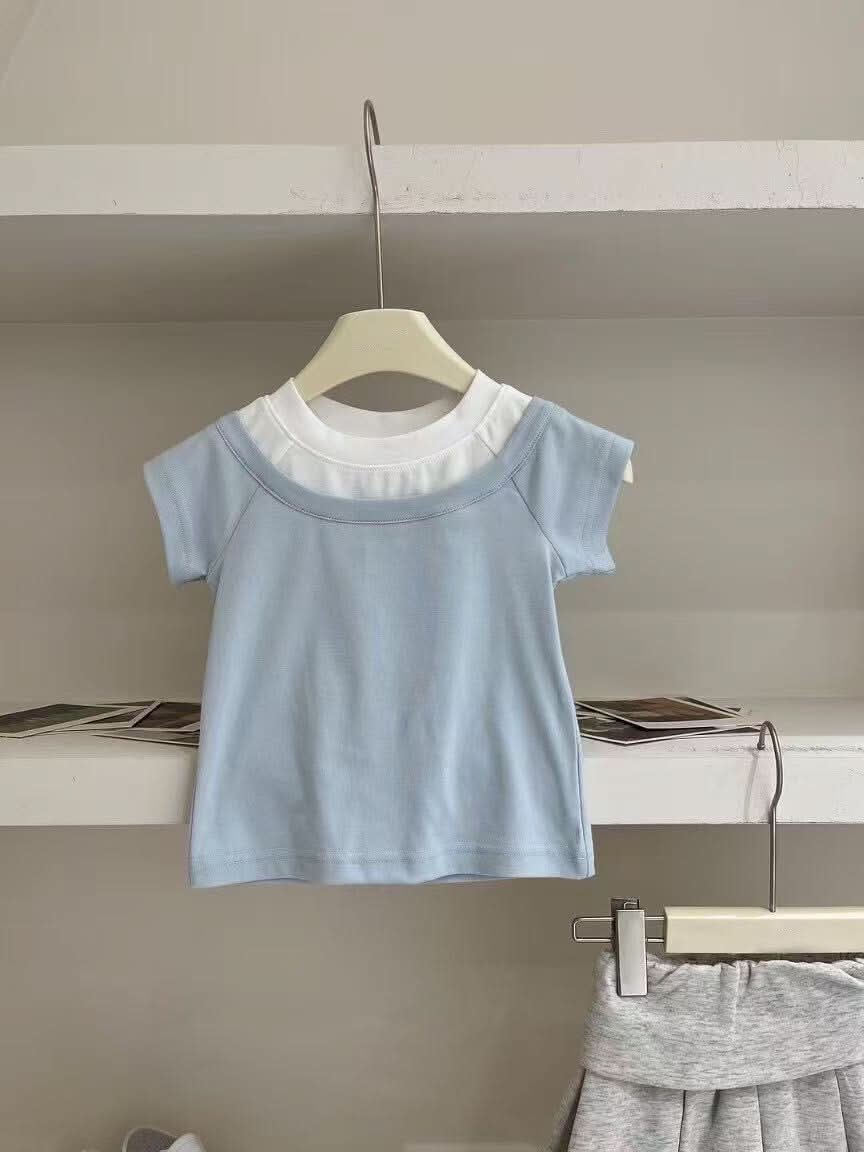 Splice Crew Neck T-Shirts—Blue