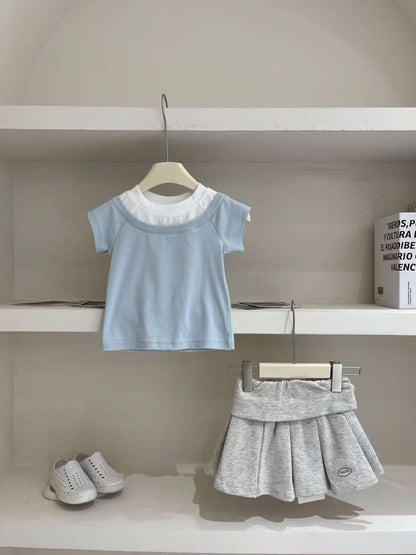 Splice Crew Neck T-Shirts—Blue