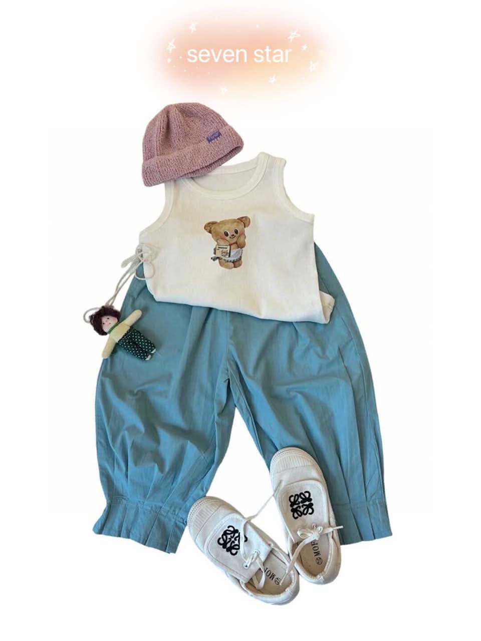 girls Bear Tank Top— White