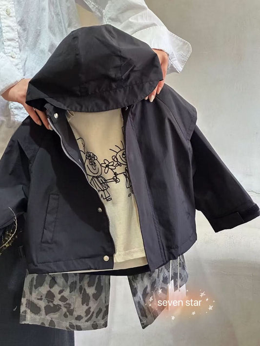 Black Oversize Hooded kids Jacket