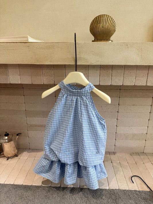 Blue Check Halter Neck Dress