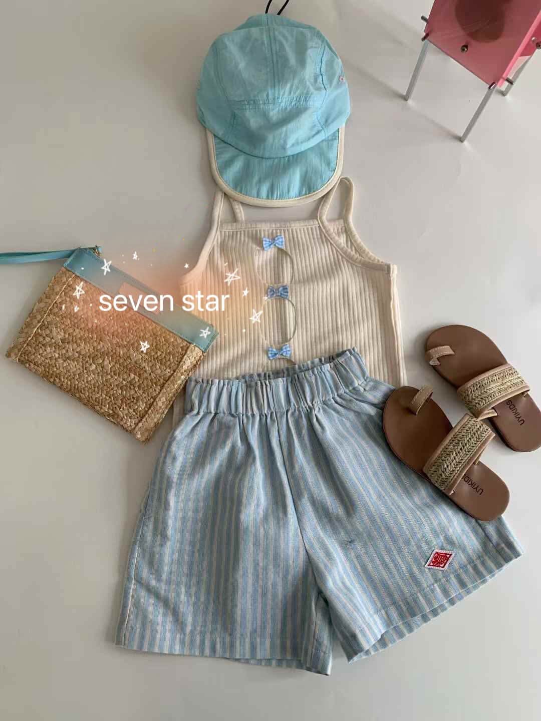 Blue Striped Casual Shorts