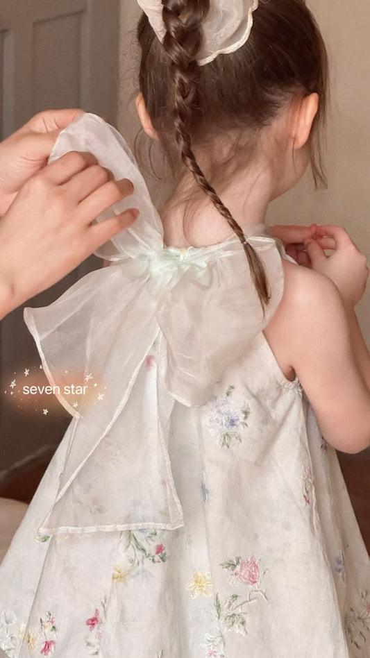 Bow Tie Floral Embroidered girl Dress