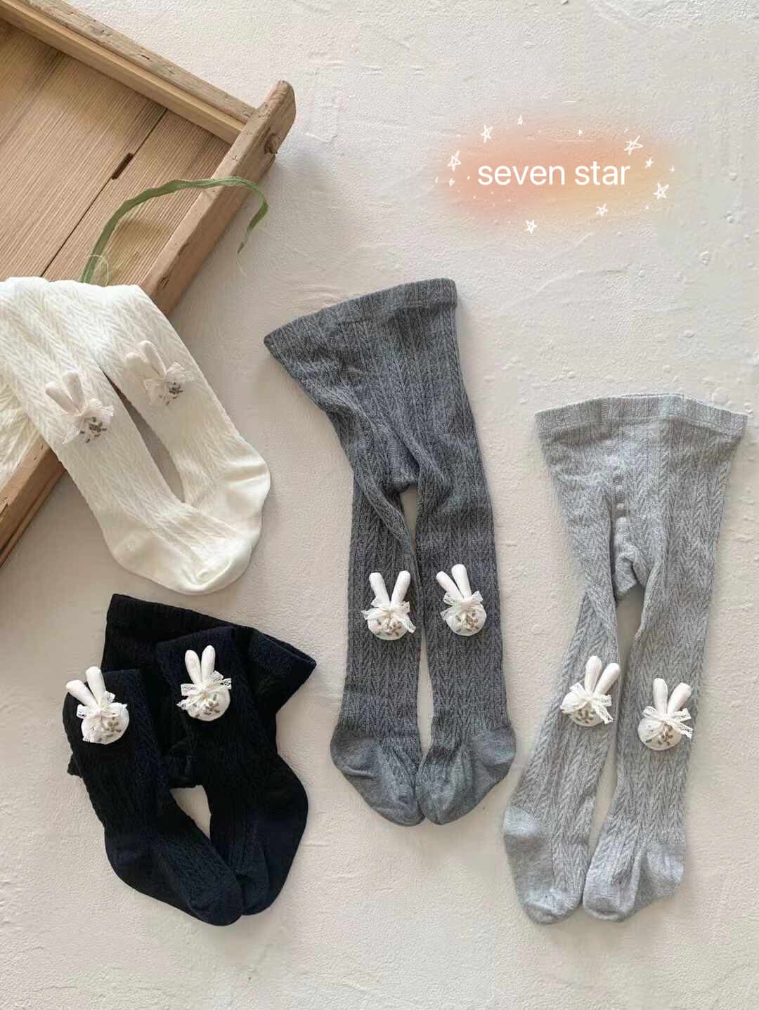 girls Bunny Tights—Light Grey