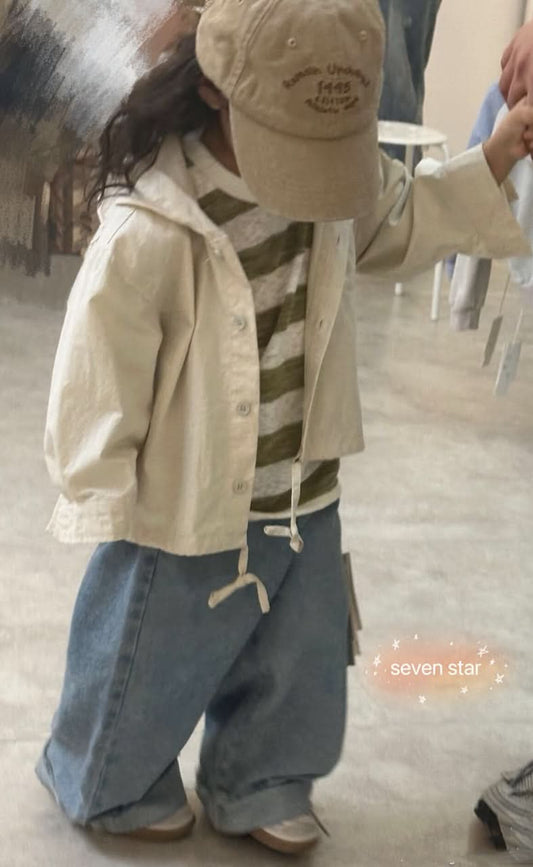 Adjustable Drawstring Hooded kids Jacket-Beige