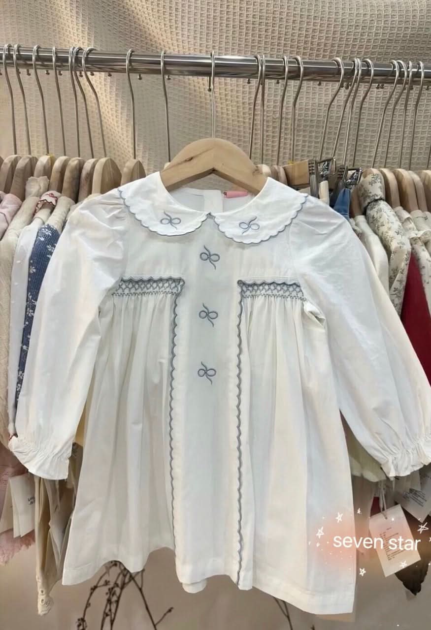 Embroidery Bow Lace long sleeve girl dress