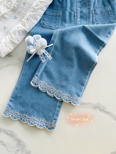 Embroidery Lace Boot-cut Jeans girls Pants