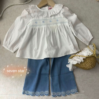 Embroidery Lace Boot-cut Jeans Pants