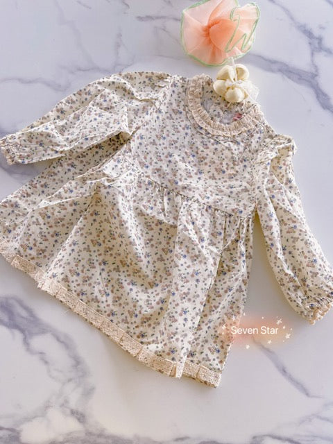 Floral Printed Lace Long Sleeve girls Dress