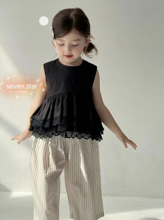 Flounce Hem Sleeveless  girl Top