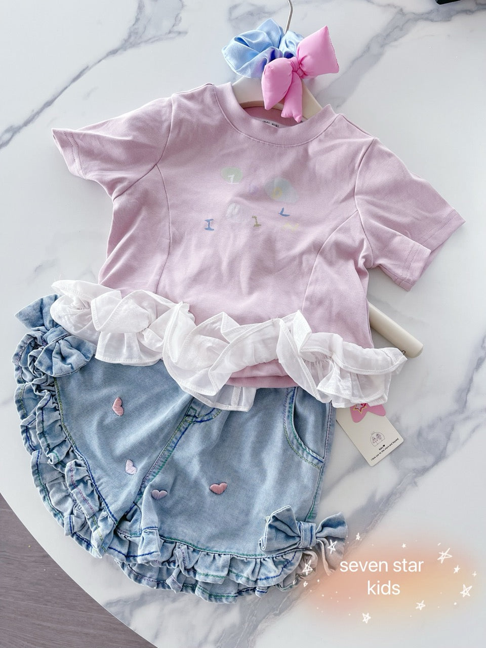 Hearts Embroidery Denim Shorts