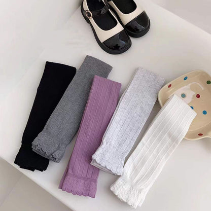 girls Footless Lace Tights—Grey