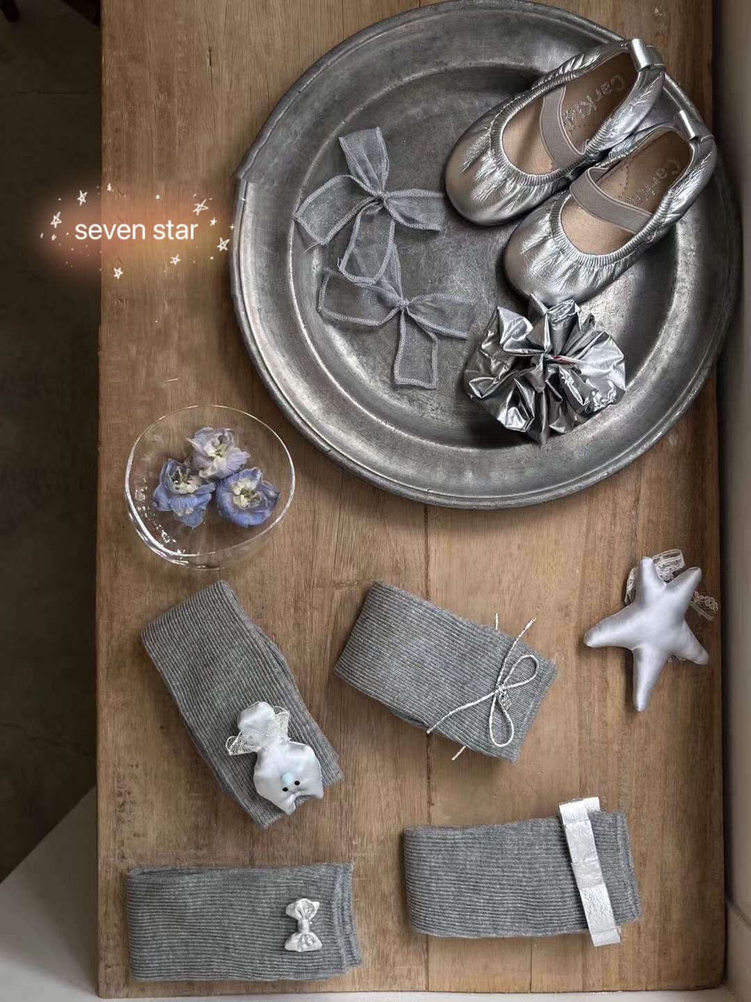 girl High Knee Socks—Grey with Silver