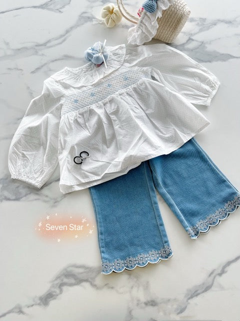Embroidery Lace Boot-cut Jeans Pants