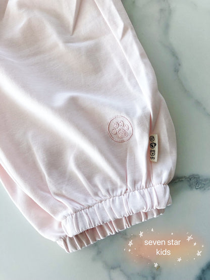 Puppy Paws Embroidery Sweatpants-Pink