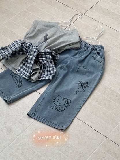 Kitten Printed girls Jeans