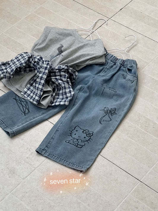 Kitten Printed girls Jeans