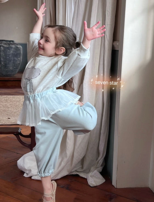 Lace Trim Elastic Waist girl Sweatpants