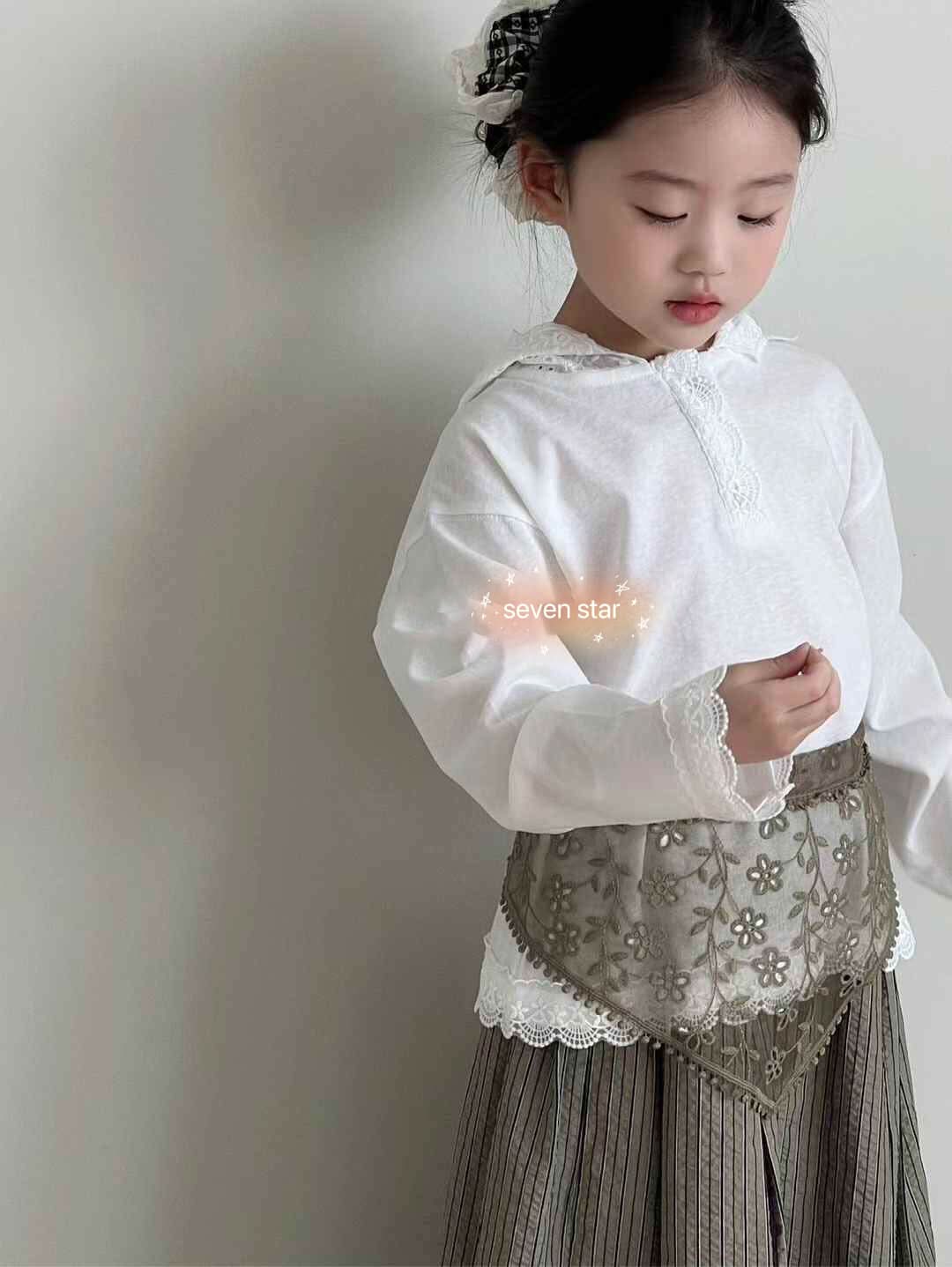 Lace Hooded Long Sleeve girl Tee