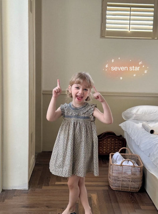Navy smocking Sleeveless Dress