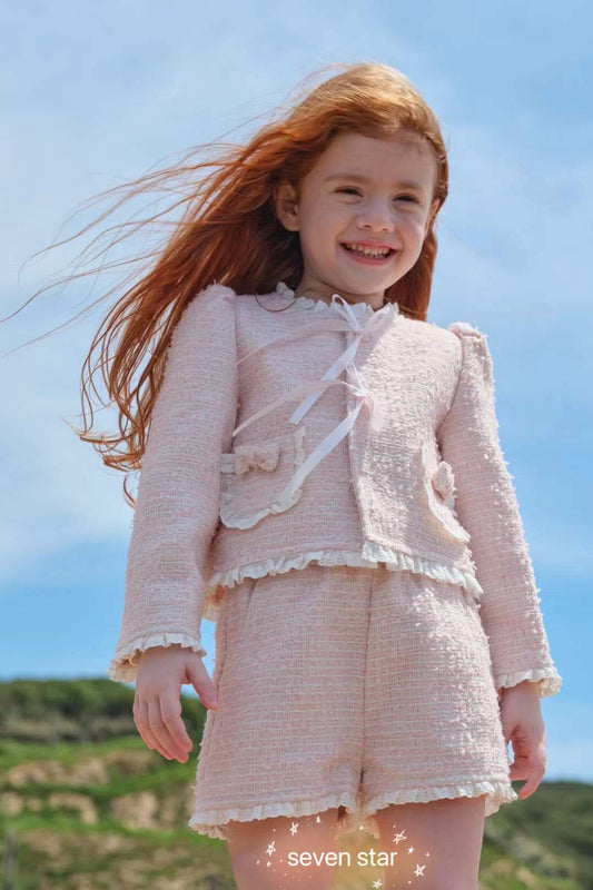 Plaid Tweed Jacket & Shorts Set FOR GIRL
