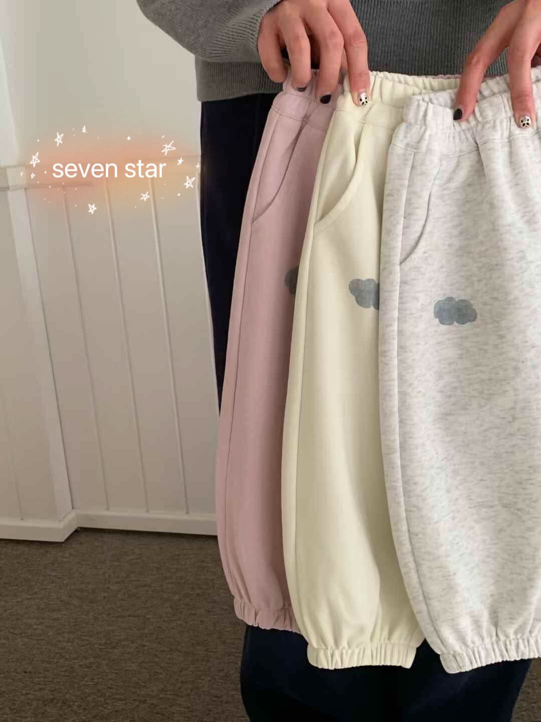 Puppy Print Sweatpants-Apricot