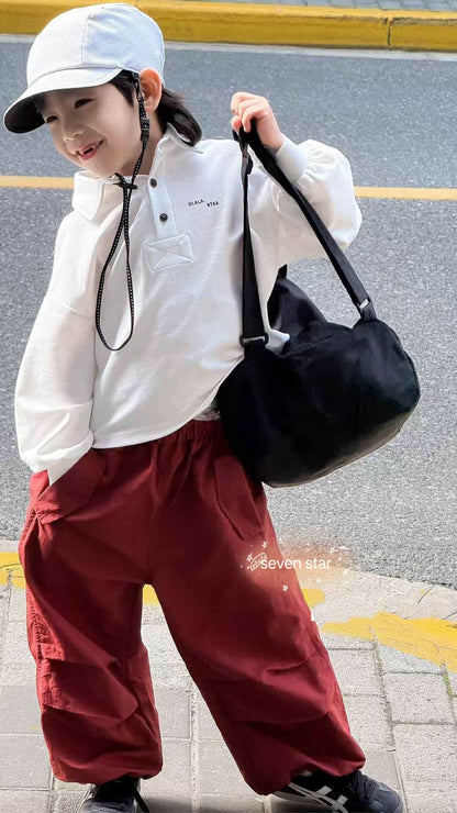 Red Cargo pleated  boy Pants