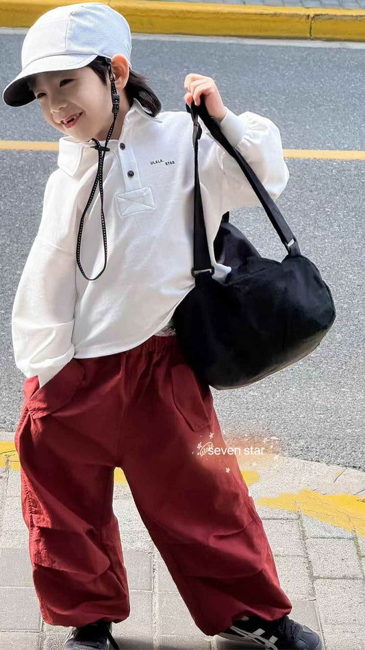 Red Cargo pleated  boy Pants