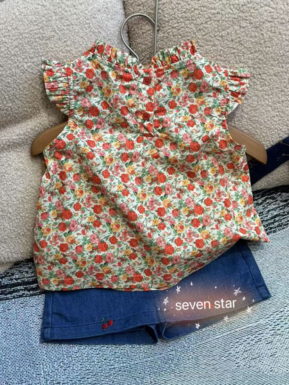 Red Floral Sleeveless Blouse