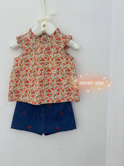 Red Floral Sleeveless Blouse