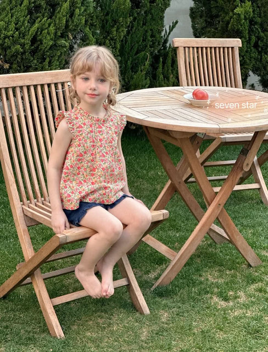 Red Floral Sleeveless girls blouse