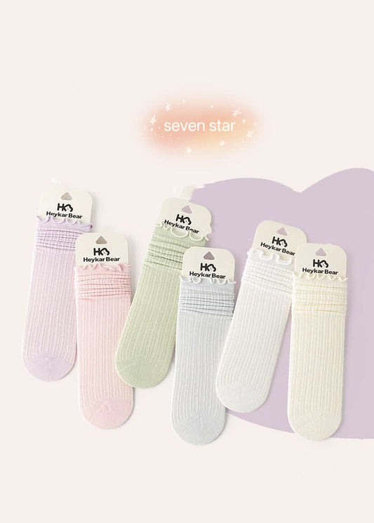 Ruffle Turn-Cuff Casual Ankle Socks（6 pairs）