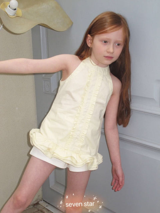 girls Ruffled Sleeveless Long Blouse