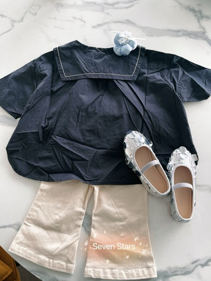 Sailor Collar High Low Blouse-Navy