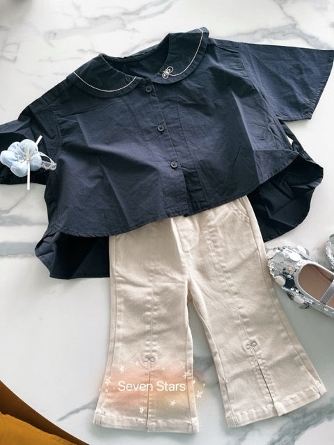 Sailor Collar High Low girls Blouse-Navy