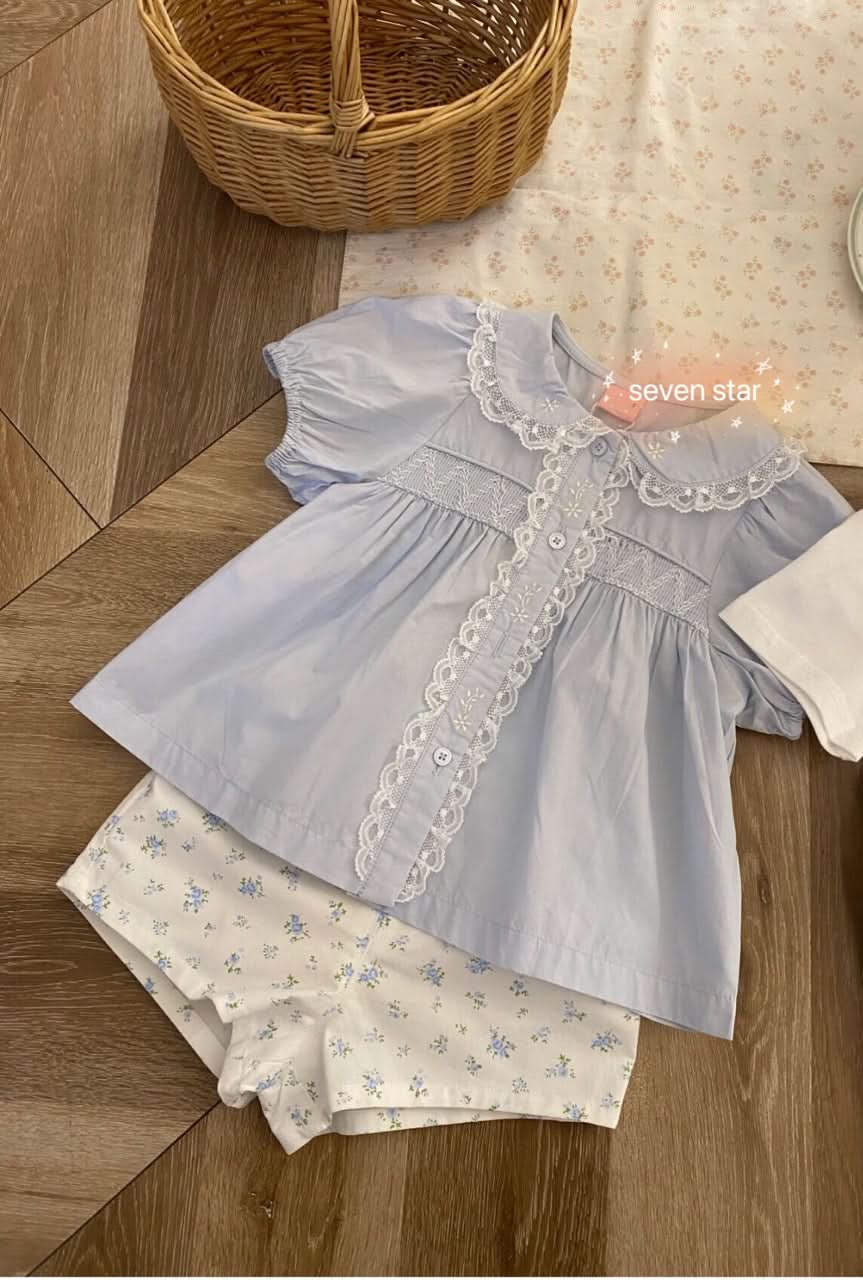 Short Sleeve Pleated girls Blouse